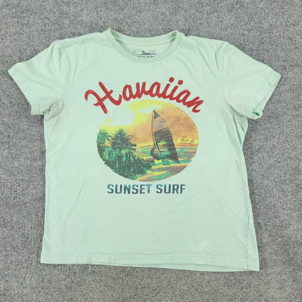 Colin's Shirt Women's Large Green Sunset Surf Graphic Tee Crew Neck Short Sleeve
